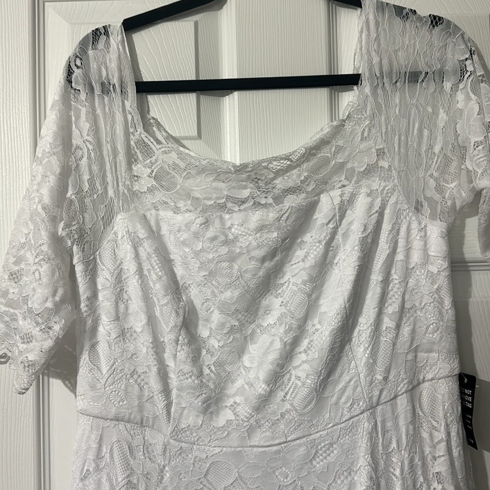 TORRID 14 White Lace Off Shoulder A-Line Wedding Dress NWT - Picture 8 of 12
